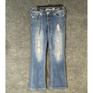 Seven7 Women Bootcut Distressed Jeans Blue Medium Wash Size 29 Low Rise Denim
